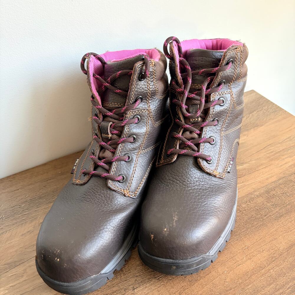Wolverine Piper Waterproof Leather‎ Steel Toe Women's 8.5 Work Boots Brown Pink - Picture 2 of 9